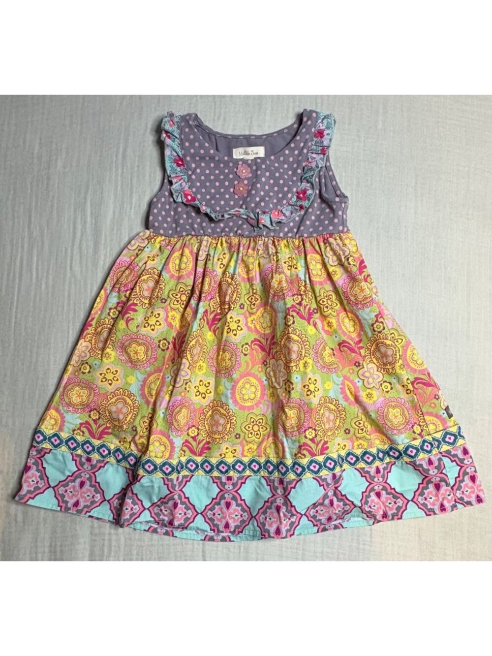 Matilda Jane Girls Ruffled Dress With Floral & Polka Dot Pattern Size 4